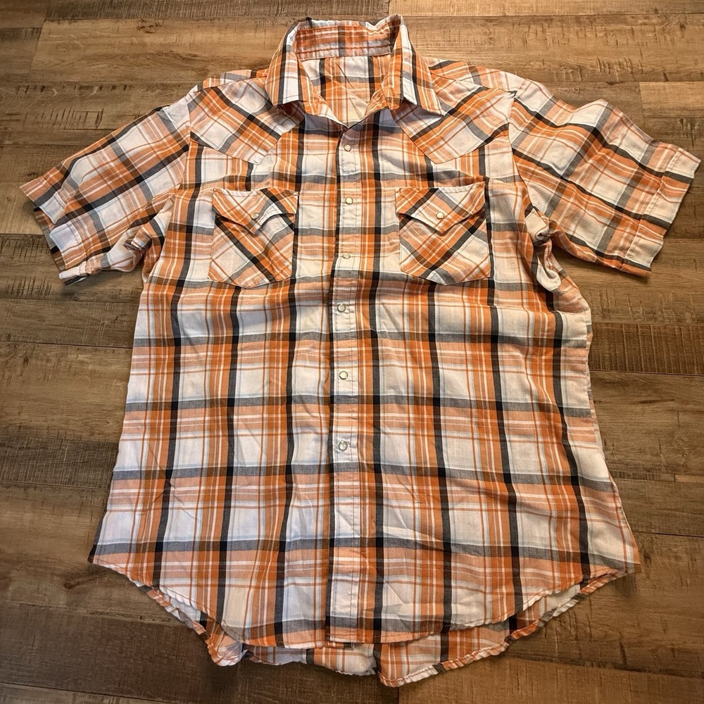 Gioberti Men's Western Style Pearl Snap Shirt SZ XL Multi Color Plaid Orange